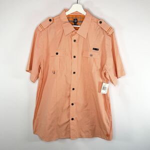 Cavi Orange Checkerboard Short Sleeve Button Down Plaid Military Style Shirt NWT